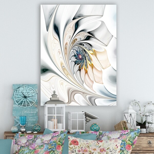 Shop White Stained Glass Floral Art - Large Floral Wall Art Canvas In 