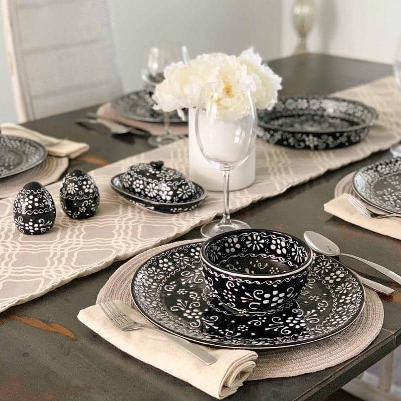 Handmade Encantada Pottery Dinner Plates Set of 2, Ink