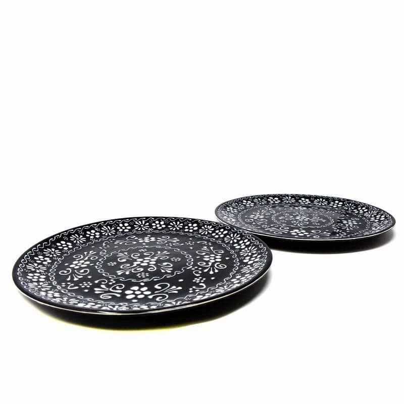 Handmade Encantada Pottery Dinner Plates Set of 2, Ink