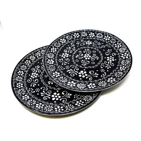 Handmade Encantada Pottery Dinner Plates Set of 2, Ink