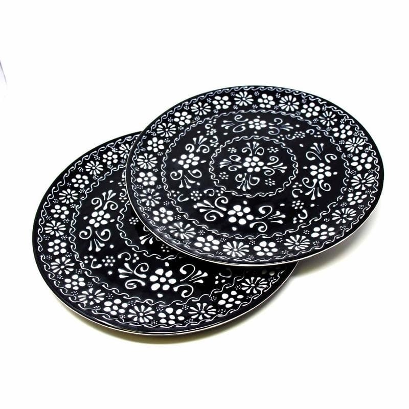 Handmade Encantada Pottery Dinner Plates Set of 2, Ink