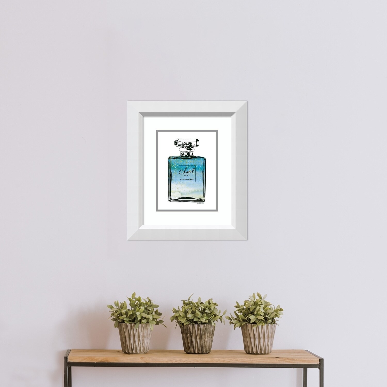 Shop Framed Art Print Perfume In Blue Ombre Glitter Chanel 18x21 Inch Overstock 29004605
