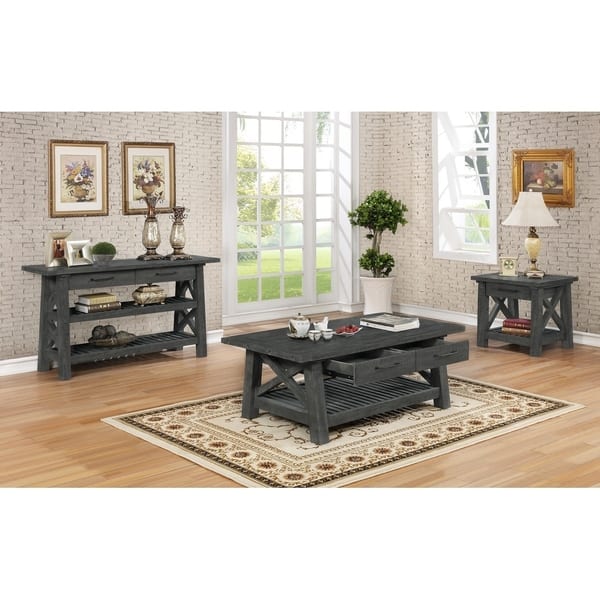 Shop Best Quality Furniture 4 Piece Grey Rustic Coffee Table 2