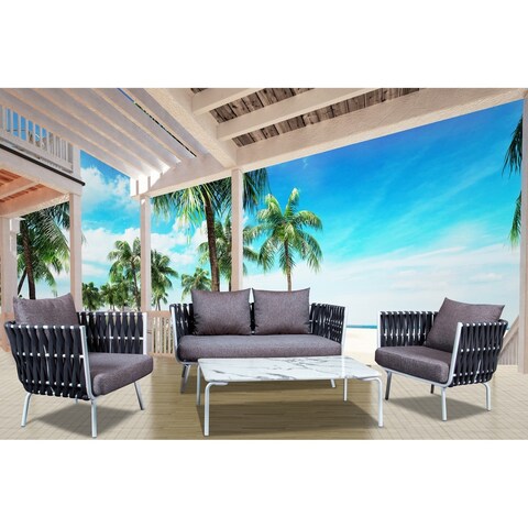 LeisureMod Spencer Rope 4 Piece Outdoor Conversation Set With Cushions