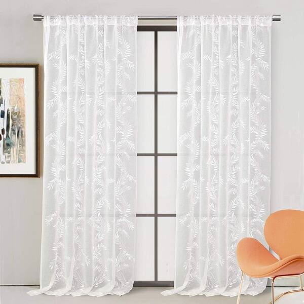 Shop Driftaway Linett Leaves Embroidery Sheer Window Curtains 52