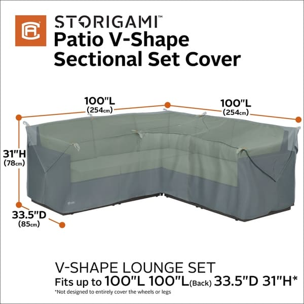 Classic Accessories Veranda Water-Resistant 85 Inch Patio V-Shaped Sectional Lounge Set Cover 