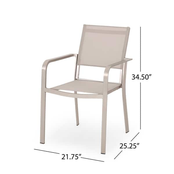 Madison Outdoor Modern Aluminum Dining Chair with Mesh Seat (Set of 2 ...