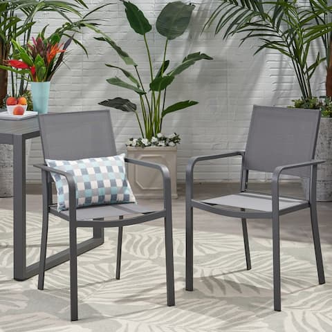 Madison Outdoor Modern Aluminum Dining Chair with Mesh Seat (Set of 2) by Christopher Knight Home