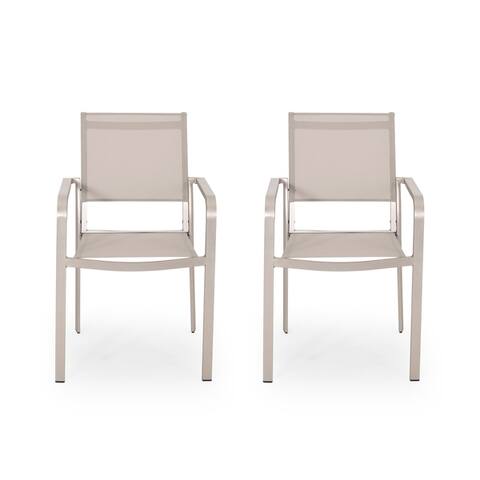 Madison Outdoor Modern Aluminum Dining Chair with Mesh Seat (Set of 2) by Christopher Knight Home
