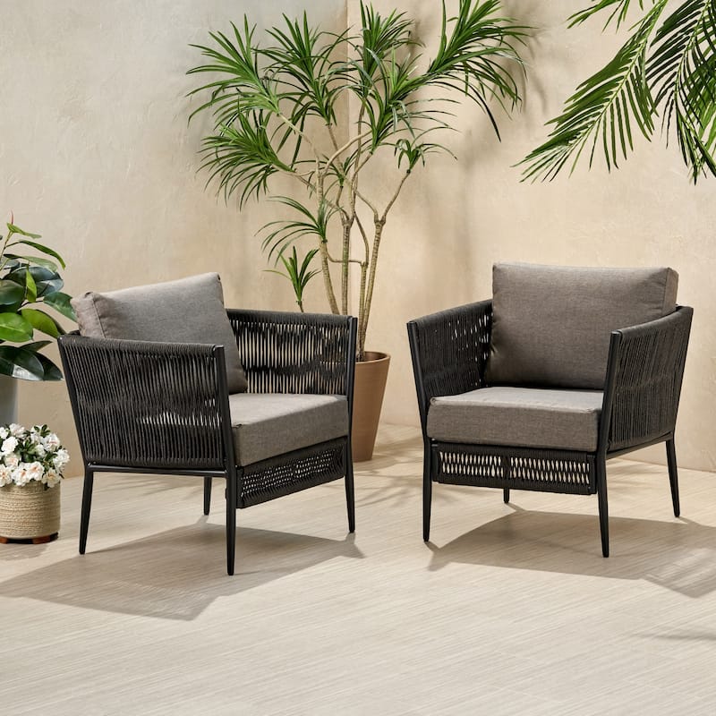 Handford Outdoor Rope Club Chair with Cushions (Set of 2) by Christopher Knight Home