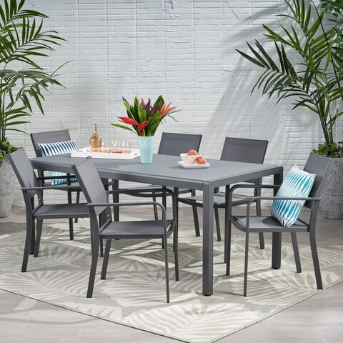 Gaven Tempered Glass/Aluminum 7-piece Outdoor Dining Set by Christopher Knight Home