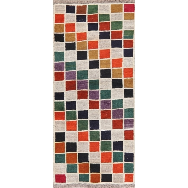 Handknotted Color Block Vintage Gabbeh Shiraz Geometric Persian Rug - 5'8" X 2'6" Runner