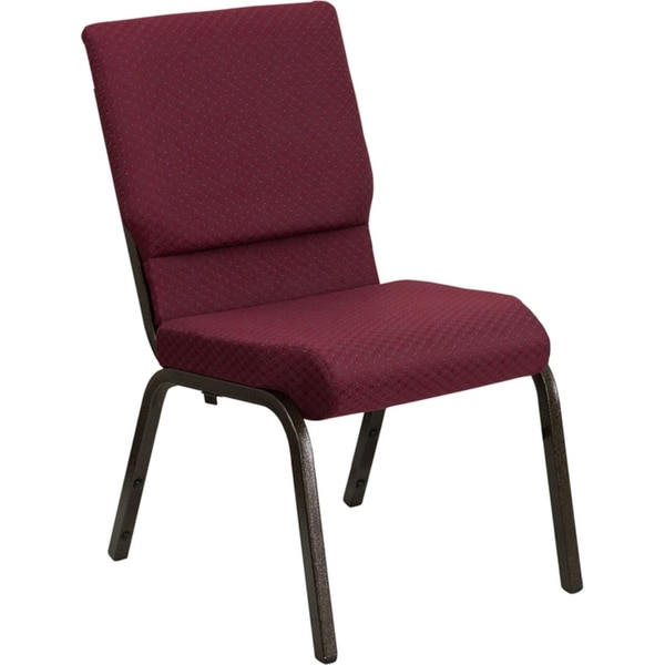 Offex 18.5"W Burgundy Patterned Fabric Stacking Church Chair with 4.25" Thick Seat - Gold Vein Frame