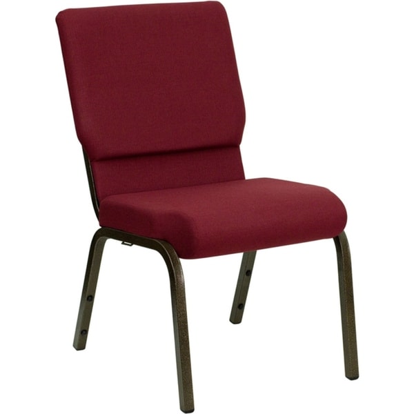 Offex 18.5"W Burgundy Fabric Stacking Church Chair with 4.25" Thick Seat - Gold Vein Frame