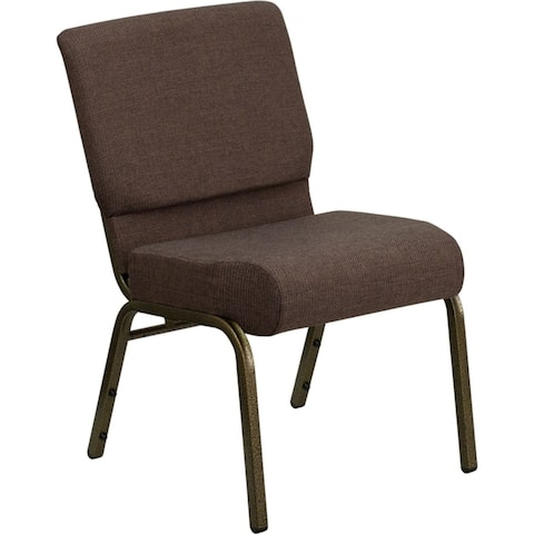 Offex 21" Extra Wide Brown Fabric Stacking Church Chair with 4" Thick Seat - Gold Vein Frame