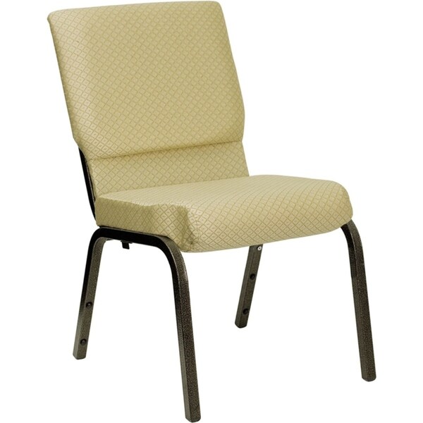 Offex 18.5"W Beige Patterned Fabric Stacking Church Chair with 4.25" Thick Seat - Gold Vein Frame