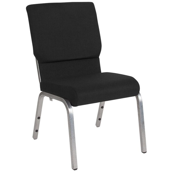 Offex 18.5"W Black Fabric Stacking Church Chair with 4.25" Thick Seat - Silver Vein Frame