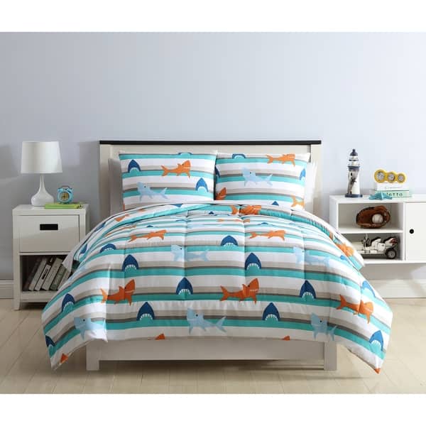 Shop Vcny Home Shark Day Blue Stripe Bed In A Bag Comforter Set