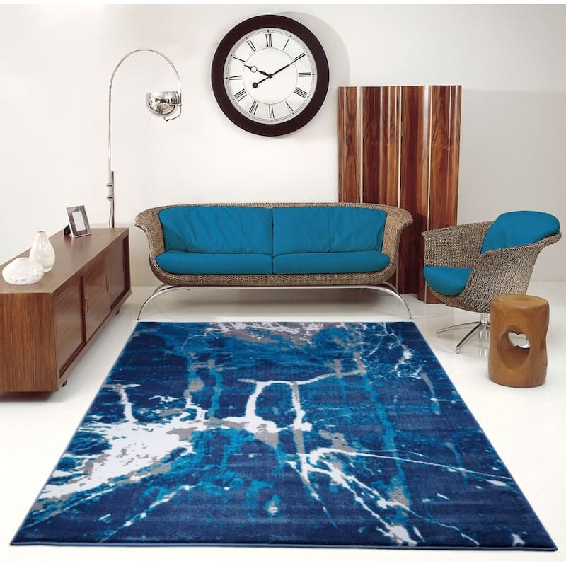Porch & Den Westway Blue Grey Soft Abstract Indoor/ Ourdoor Area Rug