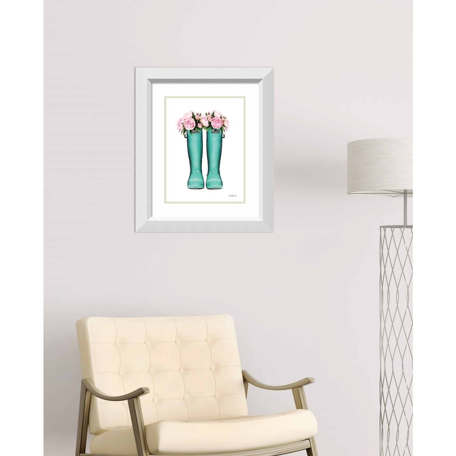 Shop Framed Art Print Teal Rain Boots With Peony By Amanda