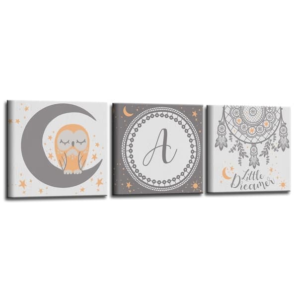 slide 2 of 5, 'Little Dreamer' 3-Pc Wrapped Canvas Monogram Nursery Wall Art Set
