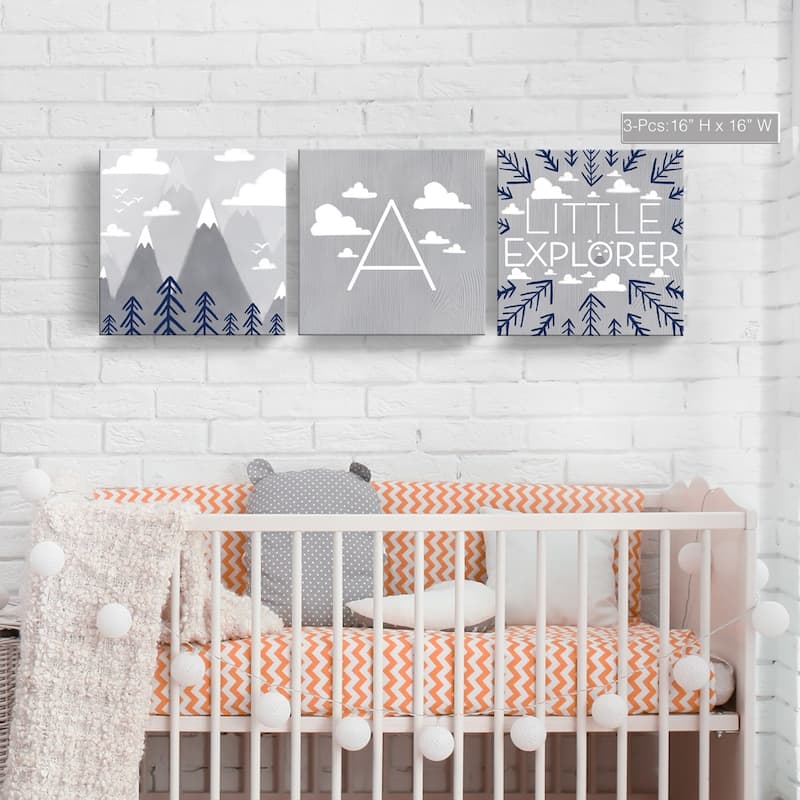 'Little Explorer' 3-Pc Wrapped Canvas Monogram Nursery Wall Art Set