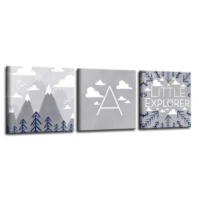 'Little Explorer' 3-Pc Wrapped Canvas Monogram Nursery Wall Art Set