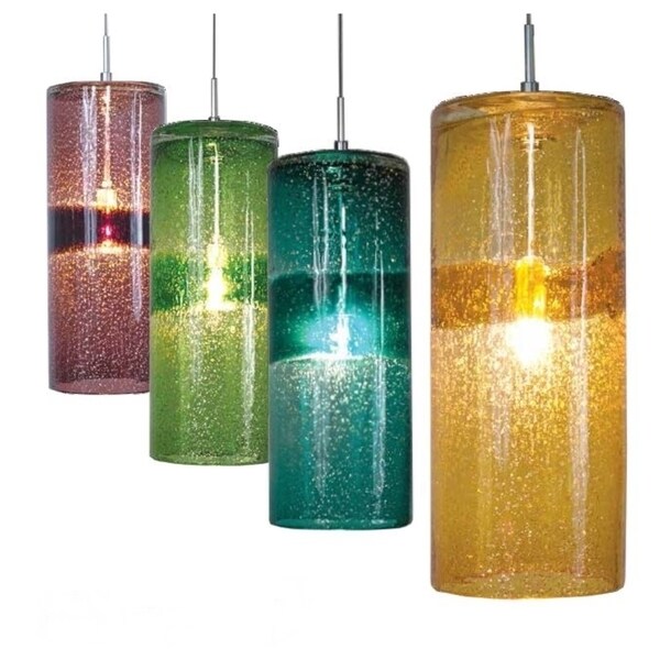 glico✩.*˚ JESCO 1-Light Hand-Blown Glass Pendant with Canopy in Nickel