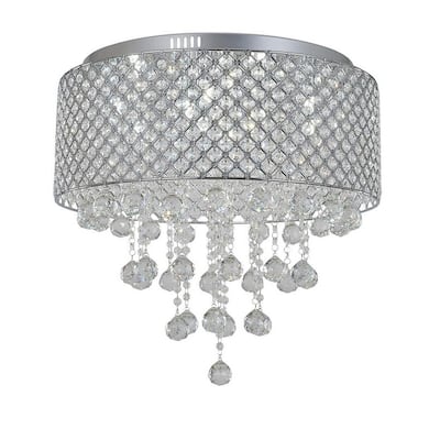 Chrome Metal Flush Mount with Clear Crystal Accents