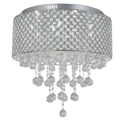 Chrome Metal Flush Mount with Clear Crystal Accents