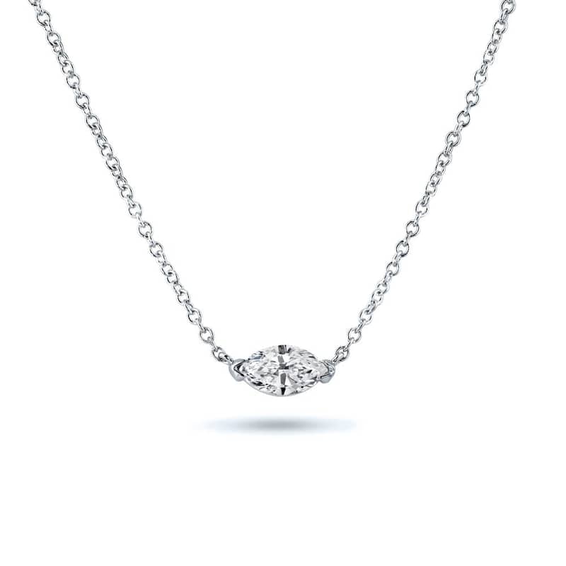 Auriya 3/4cttw East West Marquise Solitaire Diamond Necklace 14k Gold (H-I, I1-I2) - White