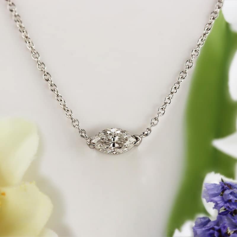 Auriya 3/4cttw East West Marquise Solitaire Diamond Necklace 14k Gold (H-I, I1-I2)