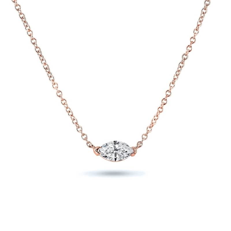 Auriya 3/4cttw East West Marquise Solitaire Diamond Necklace 14k Gold (H-I, I1-I2) - Rose