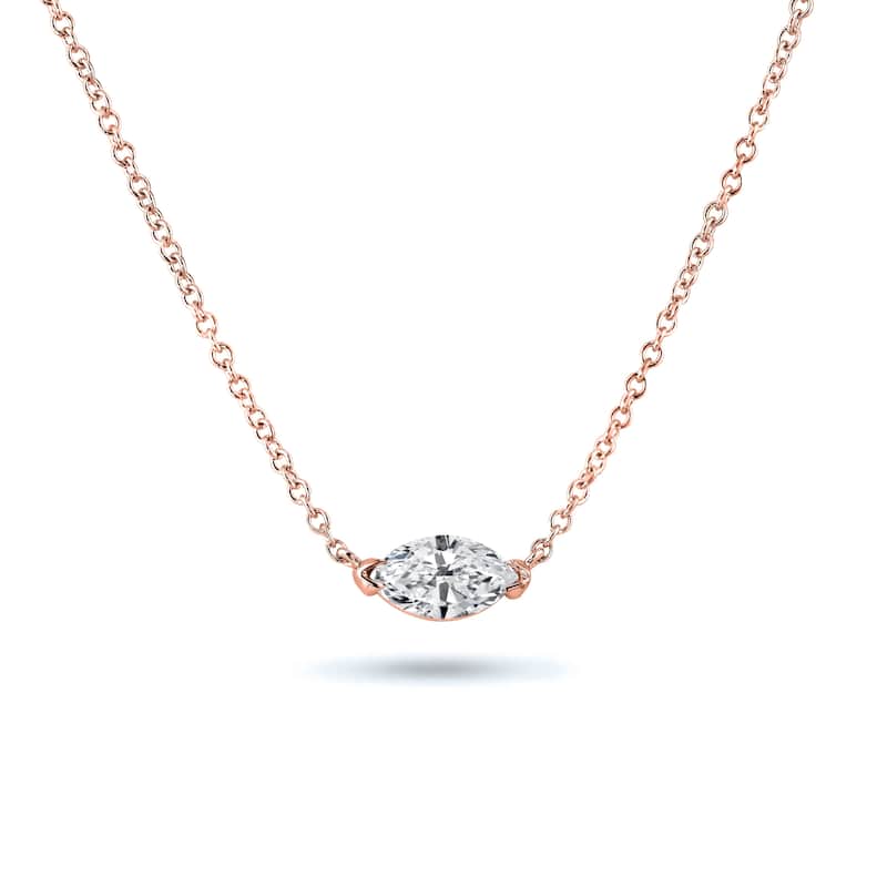 Auriya 3/4cttw East West Marquise Solitaire Diamond Necklace 14k Gold (H-I, I1-I2)