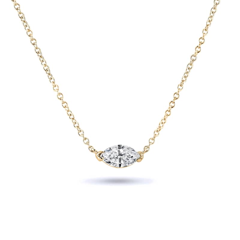Auriya 3/4cttw East West Marquise Solitaire Diamond Necklace 14k Gold (H-I, I1-I2)