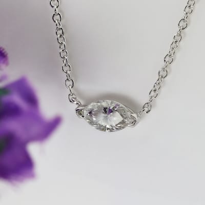 Auriya 1cttw East West Marquise Solitaire Diamond Necklace 14k Gold (H-I, I1-I2)
