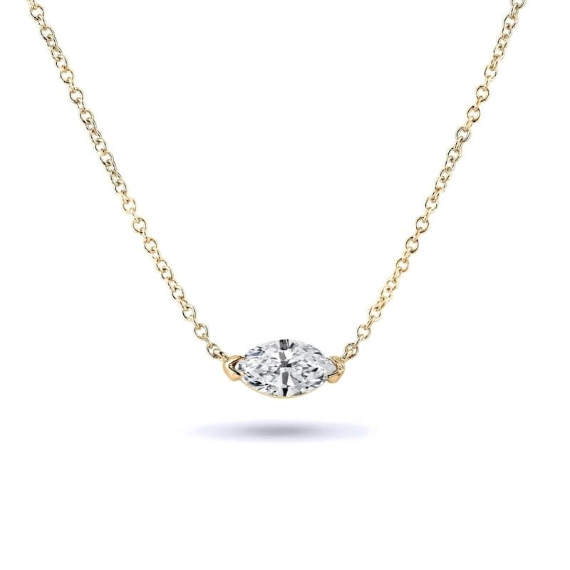 Auriya 1cttw East West Marquise Solitaire Diamond Necklace 14k Gold (H-I, I1-I2) - Yellow