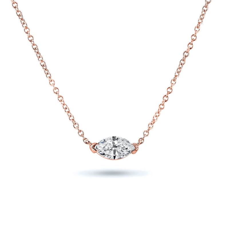 Auriya 1cttw East West Marquise Solitaire Diamond Necklace 14k Gold (H-I, I1-I2)