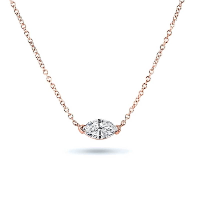Auriya 1cttw East West Marquise Solitaire Diamond Necklace 14k Gold (H-I, I1-I2) - Rose