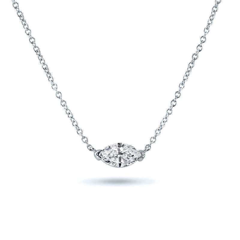 Auriya 1cttw East West Marquise Solitaire Diamond Necklace 14k Gold (H-I, I1-I2) - White