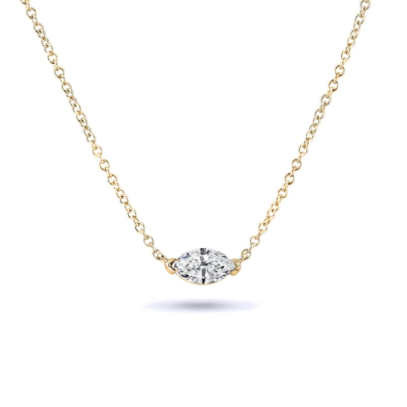 Auriya 1/2cttw East West Marquise Solitaire Diamond Necklace 14k Gold (H-I, I1-I2)