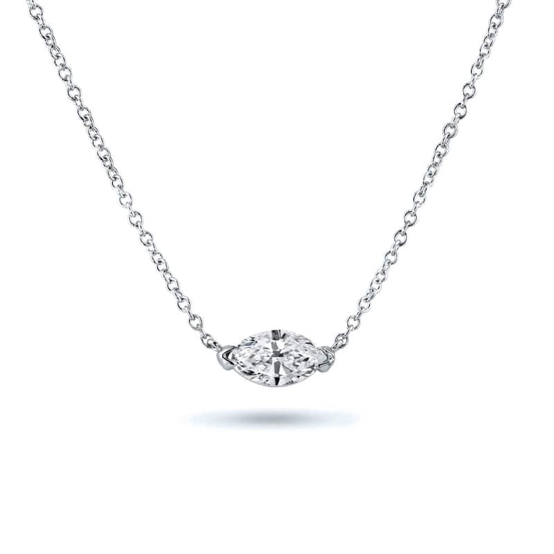 Auriya 1cttw East West Marquise Solitaire Diamond Necklace 14k Gold (J-K, I1-I2) - White