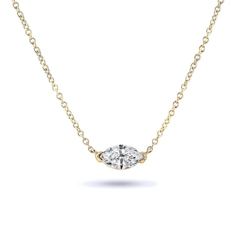 Auriya 1cttw East West Marquise Solitaire Diamond Necklace 14k Gold (J-K, I1-I2) - Yellow