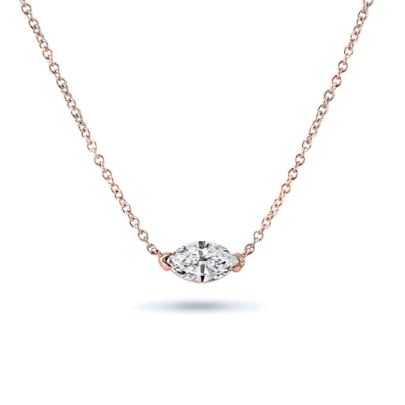 Auriya 1cttw East West Marquise Solitaire Diamond Necklace 14k Gold (J-K, I1-I2) - Rose