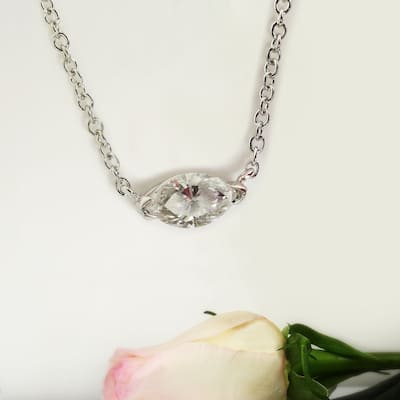 Auriya 1cttw East West Marquise Solitaire Diamond Necklace 14k Gold (J-K, I1-I2)