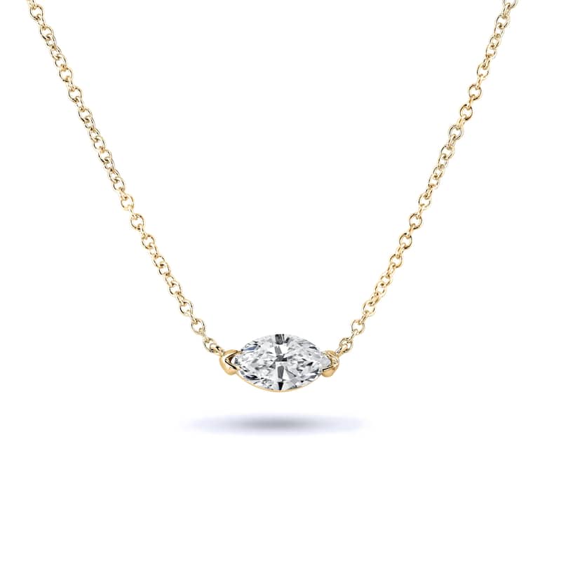 Auriya 1cttw East West Marquise Solitaire Diamond Necklace 14k Gold (J-K, I1-I2)
