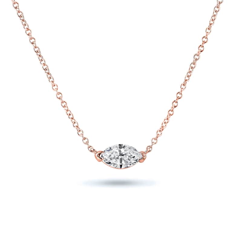 Auriya 1cttw East West Marquise Solitaire Diamond Necklace 14k Gold (J-K, I1-I2)