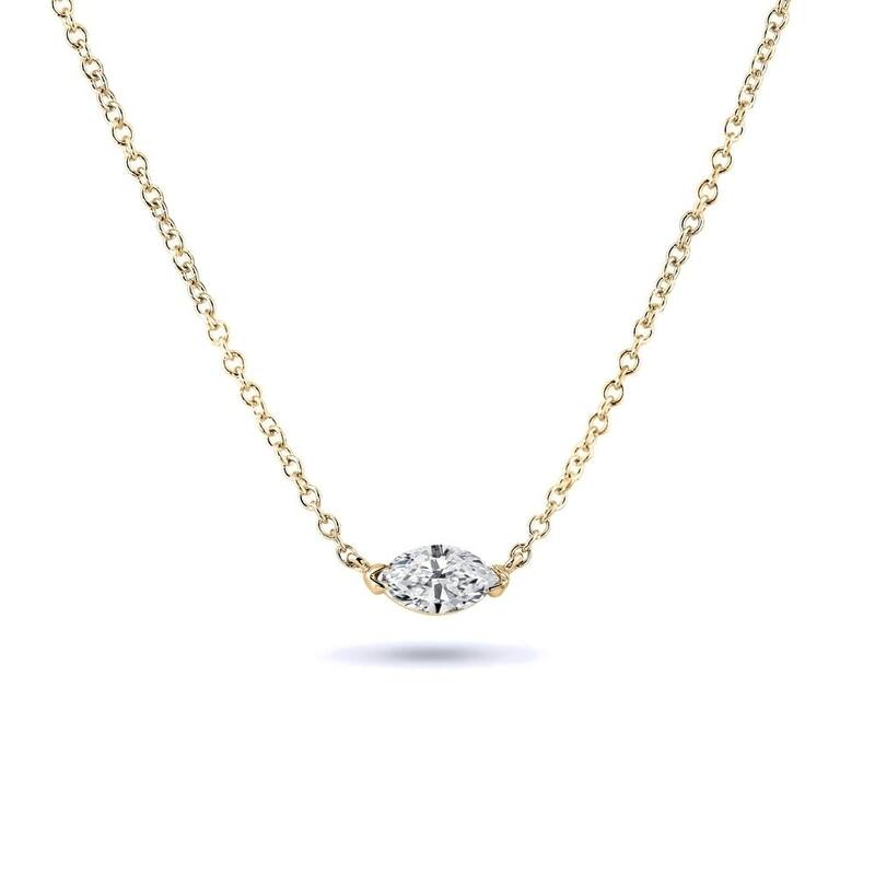 Auriya 1/4cttw East West Marquise Solitaire Diamond Necklace 14k Gold (H-I, I1-I2) - Yellow