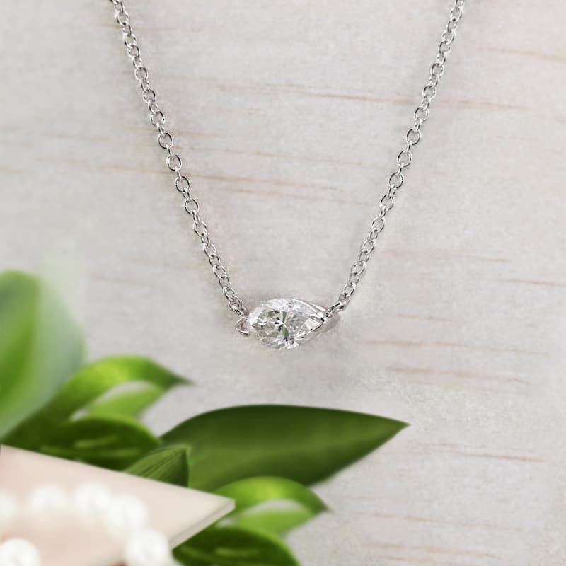 Auriya 1/4cttw East West Marquise Solitaire Diamond Necklace 14k Gold (H-I, I1-I2)