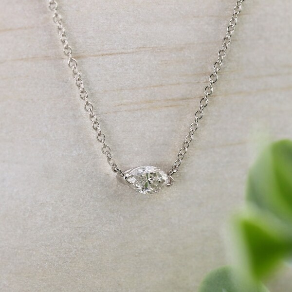 Marquise Soltiaire Diamond Necklace 1/3ctw 14k Gold by Auriya